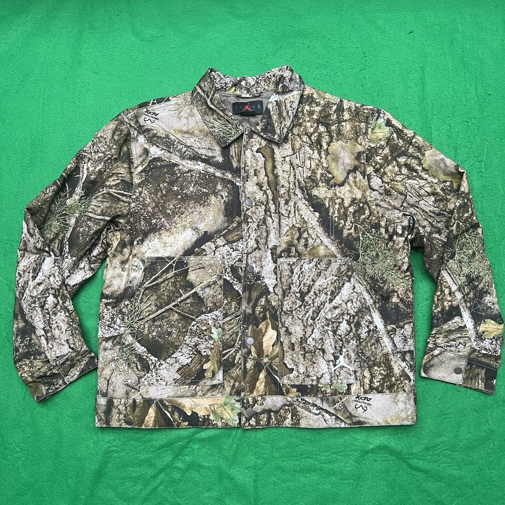 Mens Large - Nike Jordan Flight Camo Realtree Jacket Olive Sail HV0649-222